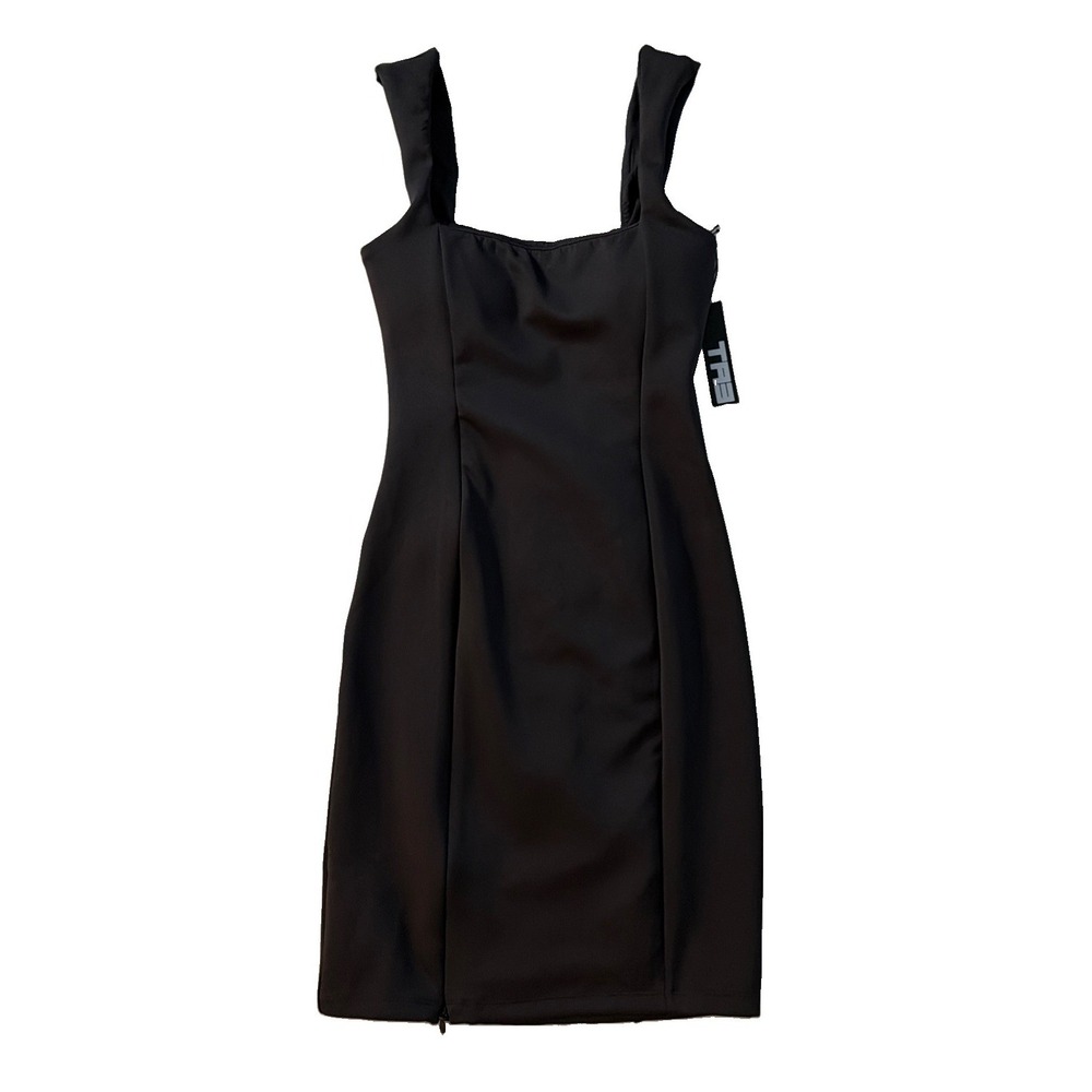 TA3 Black Square Neck Shaping Bodycon Dress Large Short NWT